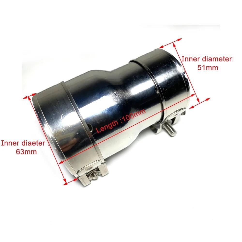 Tubo de Escape 1 * Tubo De Escape 304 Tubo Acero Inoxidable Adaptador Recto Tamaño Reductor Manguito Silenciador General con Abrazadera Tubo de Escape del Coche(51MM-63MM)