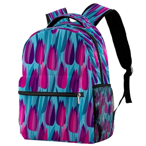 Sac à dos d'école multicolore 40cm pour filles et garçons aux motifs feuilles bleues