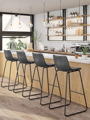 Image of 30in Bar Stools Counter Height Chairs Set of 4 Metal Legs (Gray)