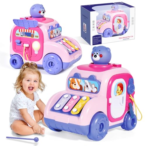 Juguetes Niñas 1 Año,Coche de Actividades con Luces y Sonidos, Musical Juguetes Bebes 12 18 Meses,Montessori Juguetes Educativo Regalos para Bebes 1 2 3 Años Niñas Niños