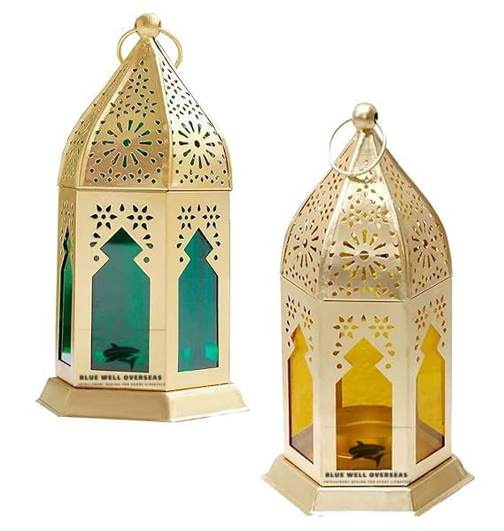 Blue Well Overseas Small Moraccan Lantern/Lamp with t-Light Candle Holder, Antique Collection Decorative Hanging Lantern for ramzan, eid, Diwali | Set of 2 | (Red) (Green & Yellow)-image-29