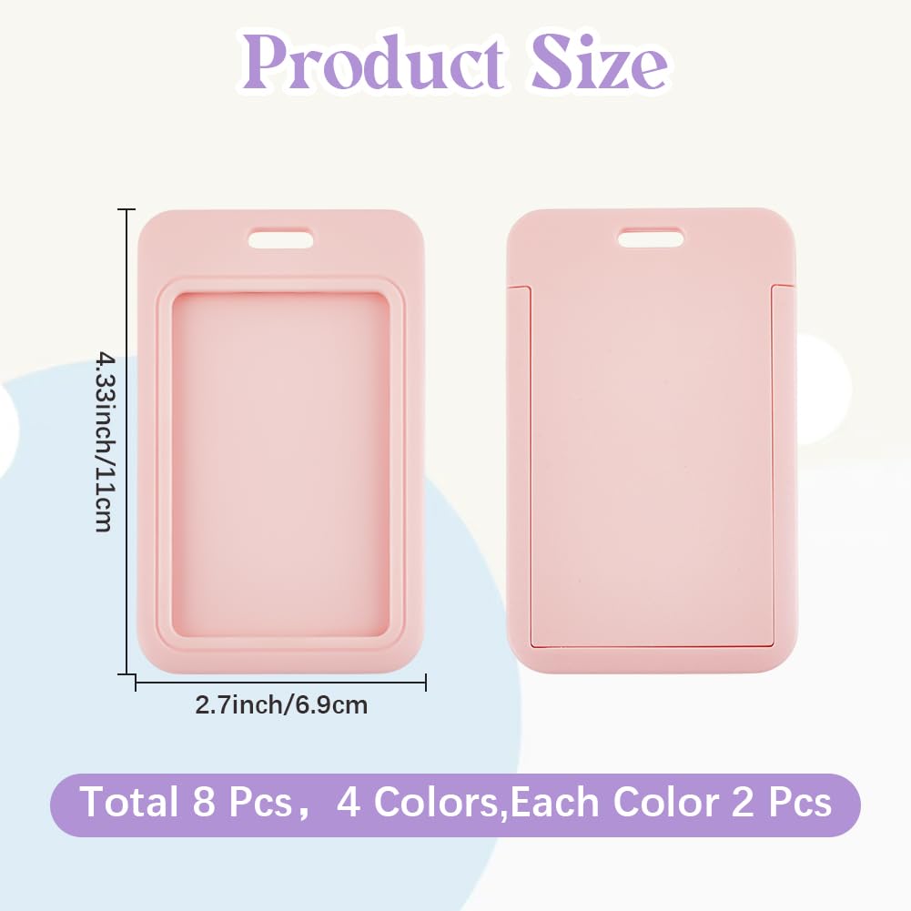 CRASPIRE 8Pcs 4 Colors Sliding Card Holder Waterproof Badge Holder Plastic Vertical Pink Blue Clear Window Employee ID Credit Cards Protectors Pouches for Office School Passes Keys Driver License - Image 2
