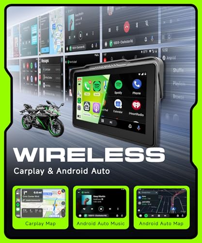 Image of Motorcycle CarPlay Screen 7 Inch Wireless Carplay Android Auto for Motorbike with Removable Bracket, IP68 Waterproof Touchscreen, Supports GPS Navigation Bluetooth