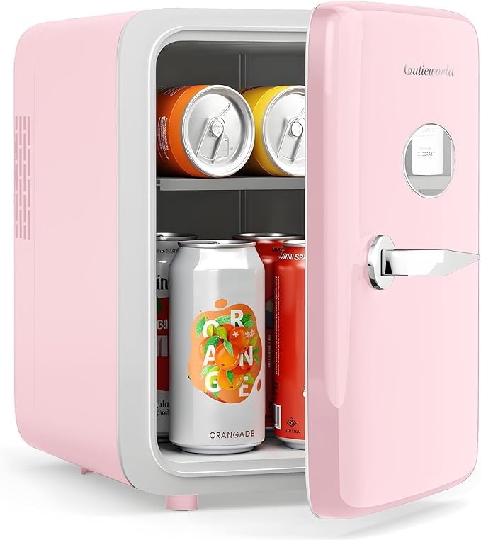 CUTIEWORLD Skincare Fridge - 4L Makeup Fridge for Refrigerating Makeup Skincare and Food Mini Fridge for Bedroom Office and Car Cooler and Warmer Beverage Cooler Leather Pink