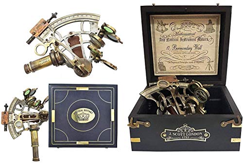 Image of Ascent Gifts Antique Brass Nautical Sextant with Wooden Box Collectible Gift 5 inch