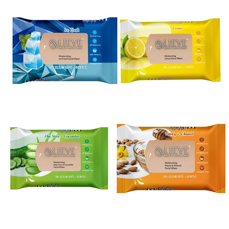 LIEVE Combo Pack of Lemon + Ice +Honey + Aloevera Cotton Face Cleaning Wet Wipes Makeup Remover Facial Wash Napkin Face Wipes Disposable Multi-Purpose for Men and Women (25 Wipes in Each Pack)-image-22