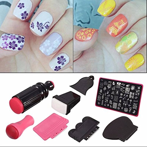 Nail Art Stamper,DANCINGNAIL Beauty Lady Nail Art Scraper Stamping Manicure Polish Plate Double Ended Stamper Image Tool Kit Set And Nail Plate