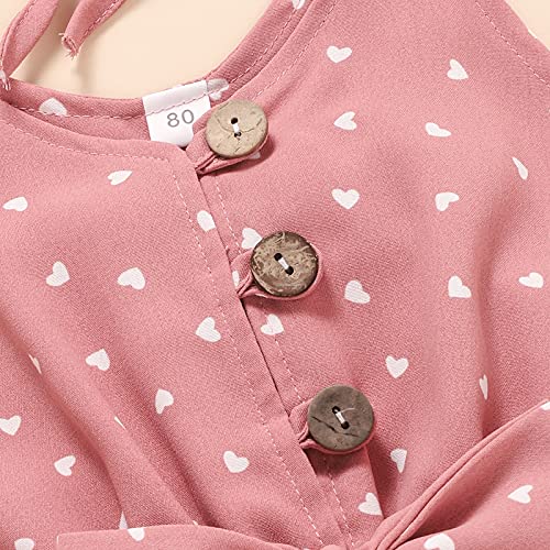 Tikoubabe Toddler Girl Clothes Baby Summer Cute Halter Romper V-Neck Outfits Love Heart Bow Knot Light Red 2T-3T 100Cm #TOP4