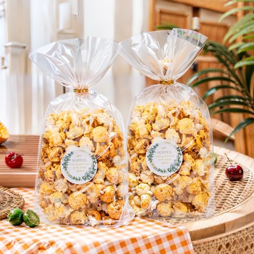 50 Sets He Popped the Question Popcorn Bags Engagement Party Favors She Said Yes Sticker with Cellophane Treat Bags Engagement Party Bridal Shower Wedding Goody Snack Treat Bags Grease Resistant