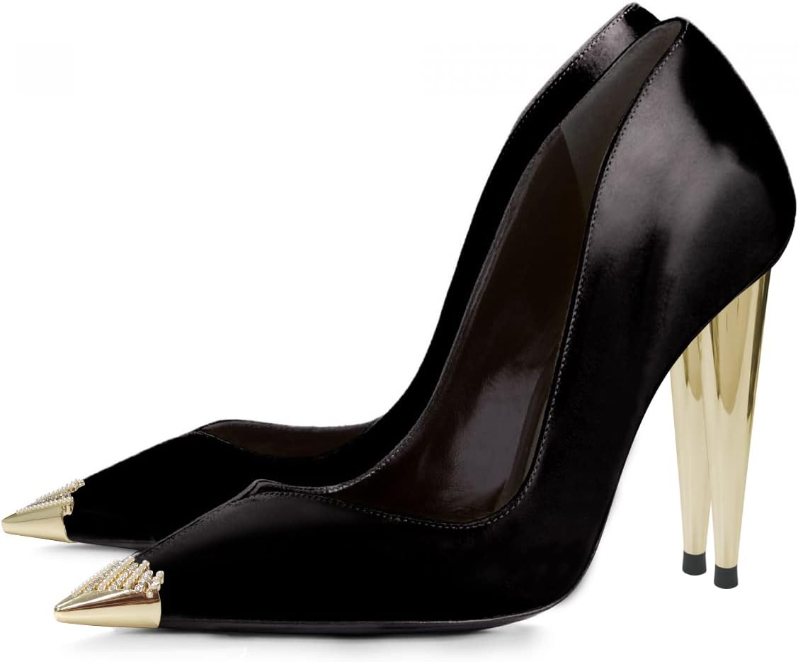 FSJ Women Cone High Heel Pumps Rhinestone Cap Pointed Toe Slip On Fashion Banquet Party Outfit Dress Shoes Size 4-15 US