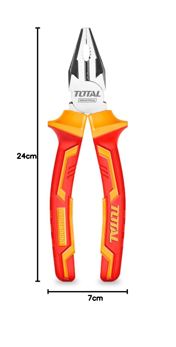 TOTAL - Alicate Aislado Universal - Cromo Vanadio - Certificado VDE - Ideal para Electricistas y Proyectos Eléctricos - Medida: 180 mm