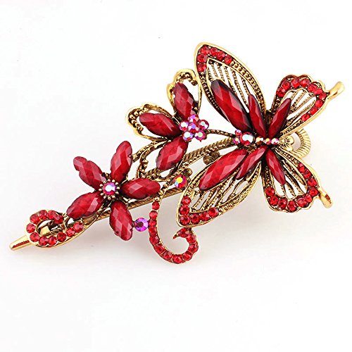 BEYLEG Red Women's Vintage Butterfly Hair Clip Head Wear BE-21