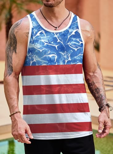 Image of VOGSTART Mens Hawaiian Beach Tank Tops Summer Vacation Muscle Top Graphic Sleeveless Shirts (S-3XL)