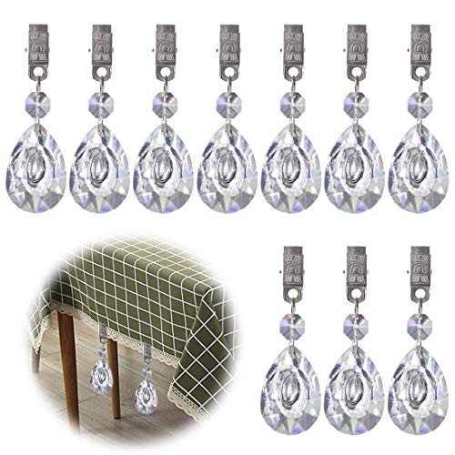 Glarks Tablecloth Weights Set 10Pcs Metal Clip AB Crystal Glass Teardrop Prisms Pendant Tablecloth Weights (Longan)