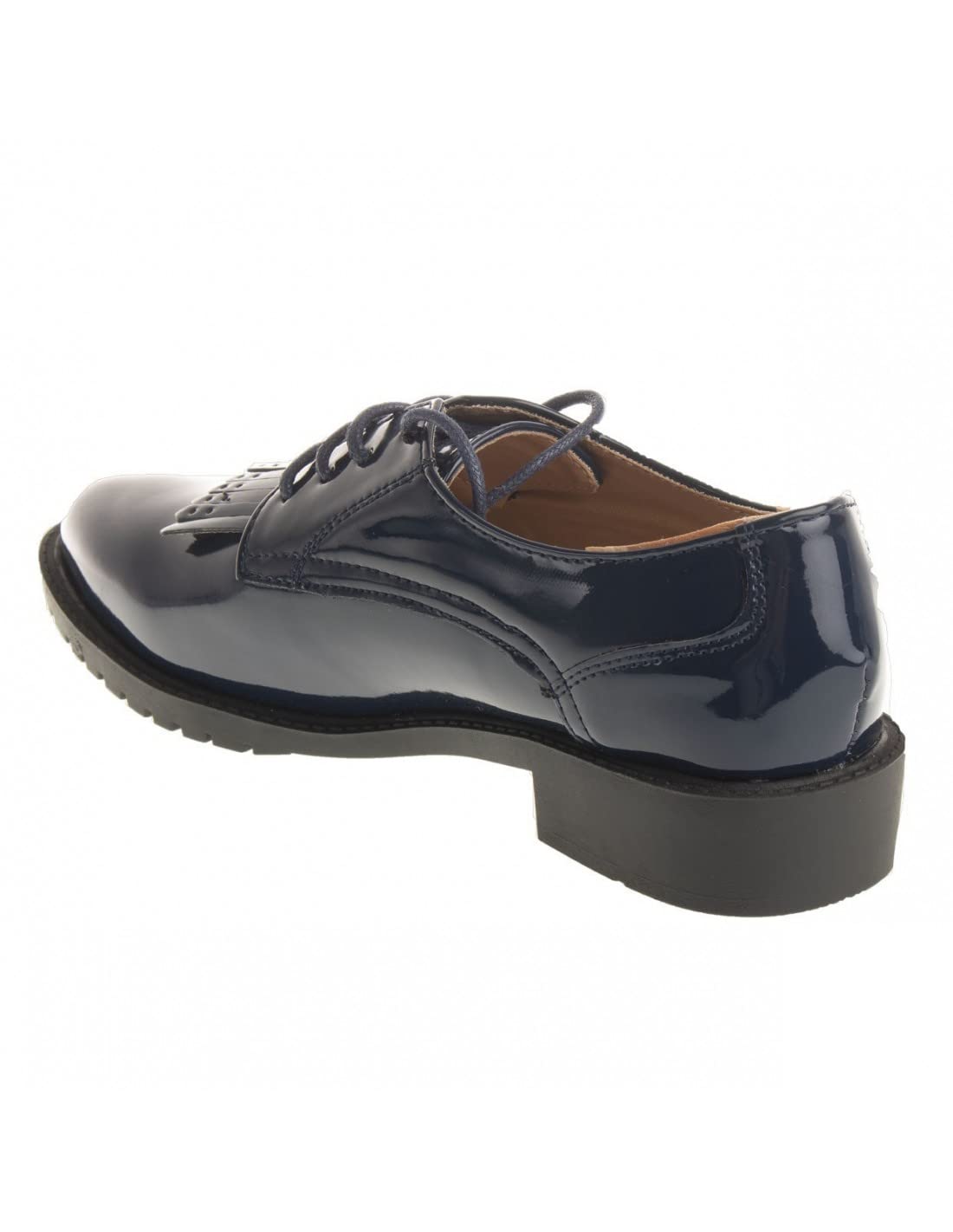 Derbies oxford vernies simili cuir femme à franges semelle intérieure cuir