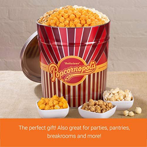 Popcornopolis Gourmet Popcorn 3.5 Gallon Tin - Classic Including Caramel, Cheddar and Kettle Corn