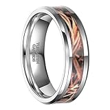 Frank S.Burton 6mm Camouflage Rings for Women Autumn Leaves Inlay Tungsten Carbide Hunting Camo Promise Wedding Band