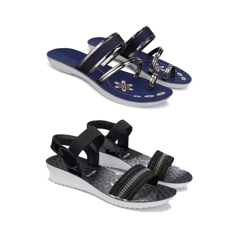 WINGSCRAFT -Women Stylish Flats Fashion Sandal for Party & Wedding/Casual Flat Sandals for Womens & Girls-Combo-1945-1931-5 Blue (B0CZDZX3X4) Amazon Price History, Amazon Price Tracker