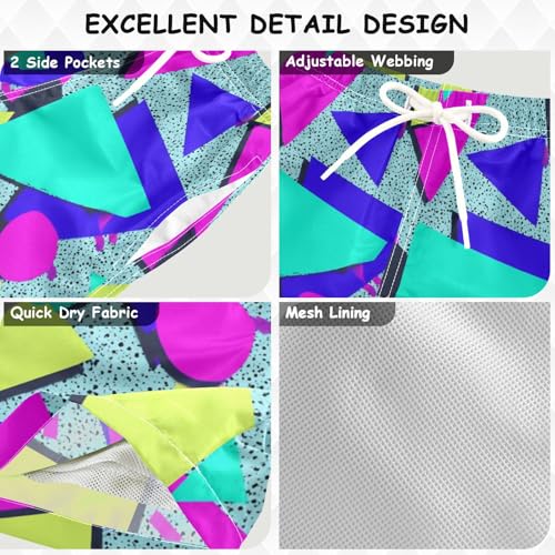 Boccsty Retro 80s 90s Pattern Boys Swim Trunks Baby Kids Swimwear Summer Toddler Beach Board Shorts Bathing Suit 2T-XL3