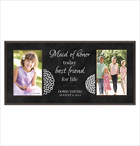 Maid of Honor Gift, Bridesmade Wedding Gift, Personalized 4 X 6 Photo Frame,"maid of Honor Today, Best Friends for Life." (Black)