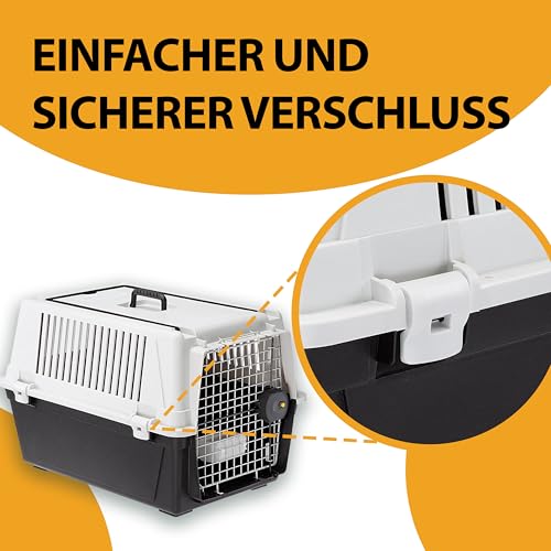 Ferplast Hundetransportbox Transportbox für mittelgroße Hunde Atlas 40, Reisebox für Hunde, Sicherheitsverriegelung, Lüftungsgitter, 49 x 68 x h 45,5 cm Grau