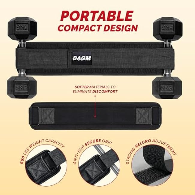 DAGM Hip Thrust Belt for Dumbbells heavy, Secure Glute Trainer with Non-Slip Extra Padding That Protects Your Hips - Ideal for Gym & Home Workouts - Use with Heavy Duty Kettlebells, Dumbbells, & Plates Hold up to 500 lbs