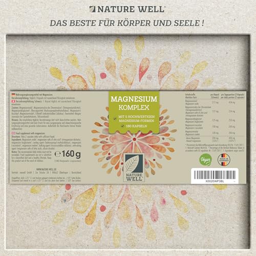 Magnesium Komplex 180 Kapseln, 400 mg Magnesium pro Tag aus 5 hochwertigen Formen: Magnesiumoxid, Citrat, Bisglycinat, Malat & Ascorbat, laborgeprüft mit Zertifikat, Vorrat für 3 Monate – Bild 7