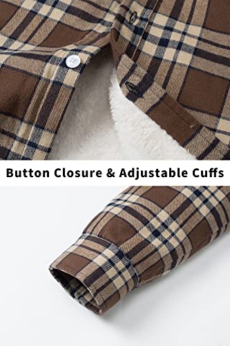 TACVASEN Men's Fleece Flannel Plaid Shirt Jacket Soft Sherpa Lined Cotton Casual Thickened Button Down Coat With Pockets4