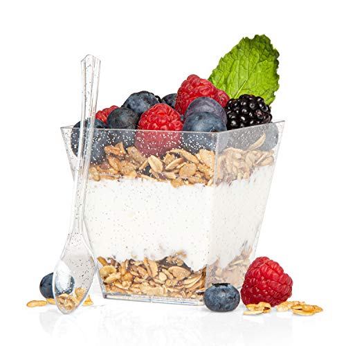 Buy 100 Mini Plastic Dessert Cups with Spoons 7 oz Silver Glitter