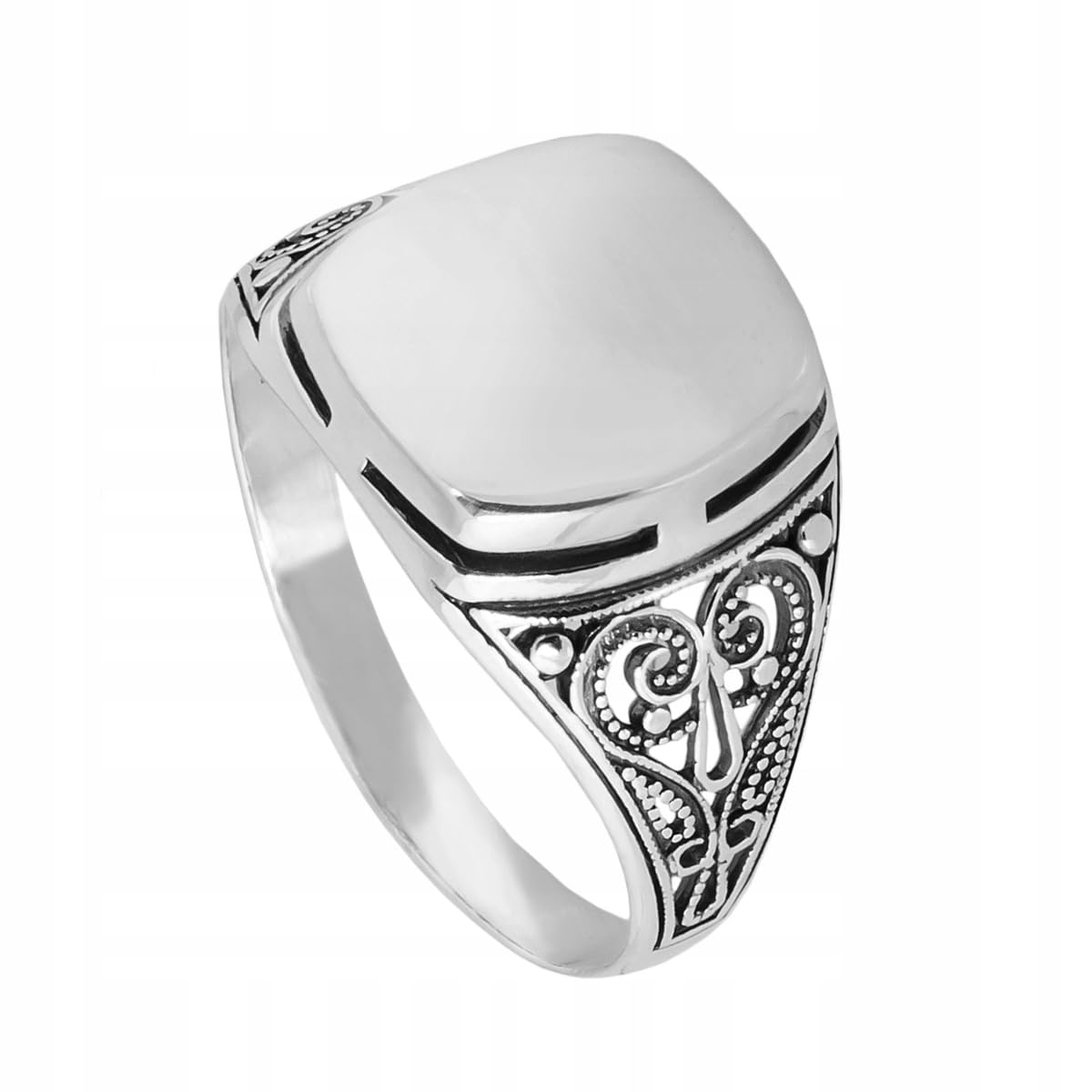 925 Sterling Silber Ringe Offener Herren Siegelring Ajour Design Poliert Oxidiert Trend Schmuck Modern Größe 60