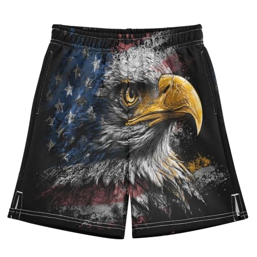 DOMIKING Hawk Black Kids Shorts Pull-on Boys Shorts with Elastic Waist Casual Athletic Pants for Outdoor Playwear Summer
