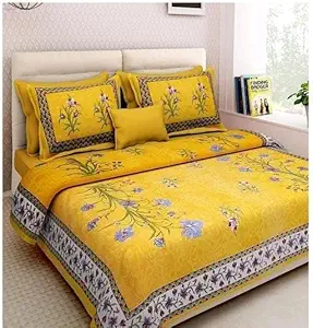 JAIPUR PRINTS 100% Cotton Double BedSheet for Double Bed with 2 Pillow Covers Set, Queen Size Bedsheet Series, 180 TC, 3D Printed Pattern