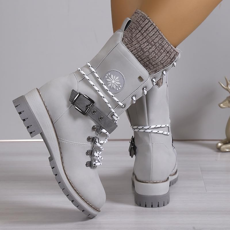Winter thick and warm high-top snow boots with front lacing design, thick sole for anti-slip and wear resistance. Women's large-sized warm cotton shoes.