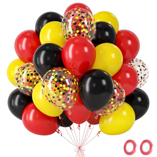 Balões vermelho preto amarelo Mickey, 60 peças balão decoração de aniversário rato com balões vermelhos e pretos confetti, balão de hélio para Halloween carnaval aniversário bebé Shower graduação, 12