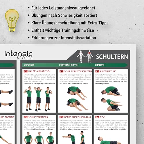 intensic SPORTS Póster Estiramiento + Movility | 60 ejercicios de fitness para estiramiento y movilidad, más movilidad sin dispositivo para gimnasio en casa, peso corporal - imagen 4