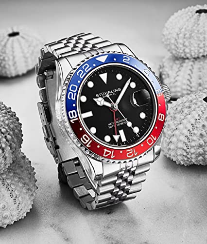 Stuhrling Original Men's Stainless Steel Jubilee Bracelet GMT Watch Quartz, Dual Time, Quickset Date with Screw Down Crown, Water Resistant up to 10 ATM - Image 4
