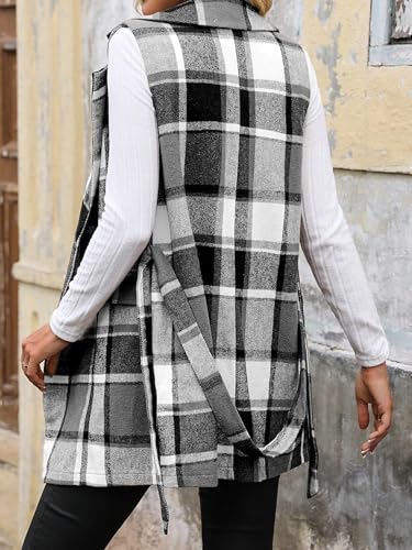 IDEALSANXUN Womens Double Breasted Plaid Vest Tops Fall Winter Sleeveless Blazer Jackets3