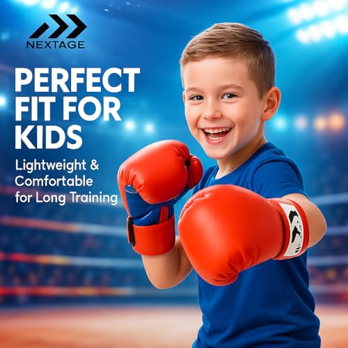 Image of Nextage Kids 4 oz Boxing Gloves for Age 3‑7 | Lightweight PU Vinyl Training Gloves with Foam Padding & Wrap‑Around Strap | Boxing Gloves for Children's Sparring & Punching Bag Practice