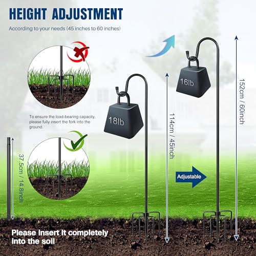 Image of Ottsuls Shepherds Hooks for Outdoor - 60 inch Heavy Duty Bird Feeder Pole with 5 Prong Base, Adjustable Stand Hanger for Garden Plant, Hummingbird Feeder, Lantern Lights - Haning Wedding Decor (1 Pack)