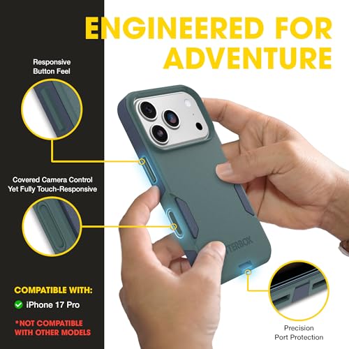 Image of OtterBox iPhone 17 Pro (Only) - Commuter Series Case - Built-in MagSafe - Thin, Dual-Layer, Pocket-Friendly, Port Cover - Saltwater Breeze (Sage /Blue)