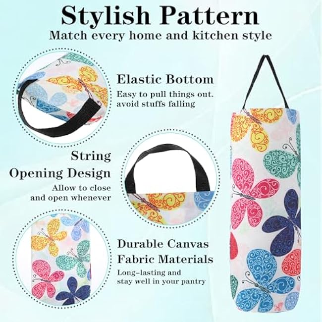 1PC Plastic Bag Holder, Reusable Grocery Bag Holder, Wall Mount Plastic Bag Organizer Dispenser, Flower Canvas Trash Bag Organizer Storage Holders, Hanging Shopping Bag Holder for Home Kitchen