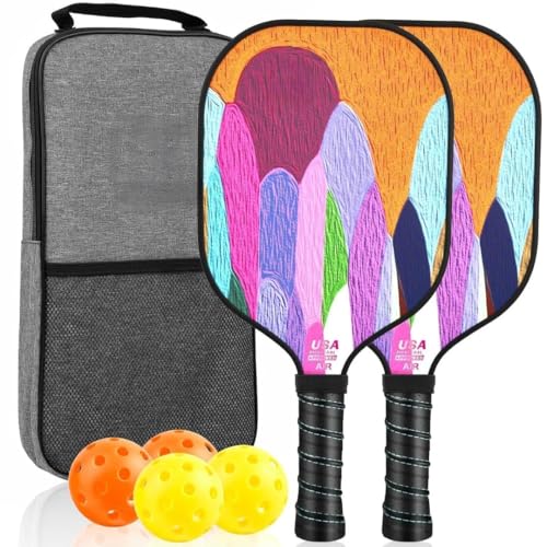 Image of Pickleball Paddles Set of 2 or 4, USAPA Approved Pickleball Paddles Set with 4 Pickle Balls and Carry Bag, Fiberglass Rackets 2 Pack Gifts for Beginners&Pros (Artist)