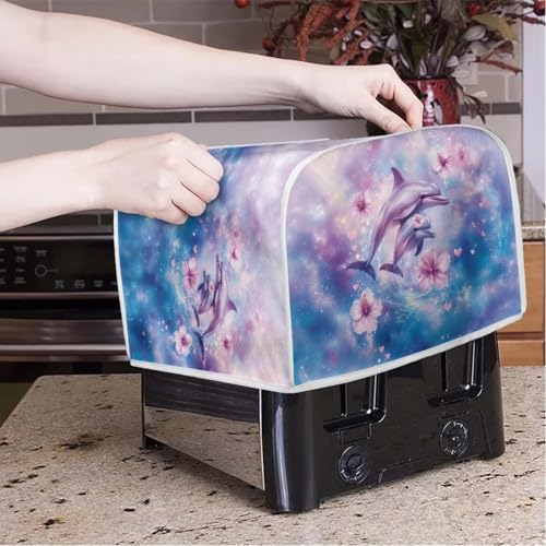 Image of Talayituse Dolphin Hibiscus Print 2 Slice Toaster Covers Dust Protection Bread Maker Covers Toaster Oven Cloth Cover Kitchen Accessories Washable Appliance Cover, S
