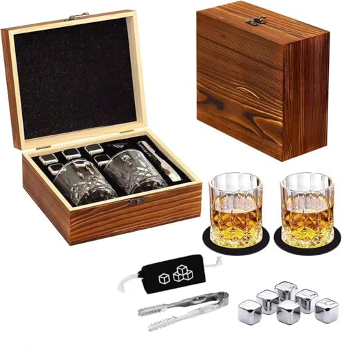 HALAYAYA Whisky Glass Set Whiskey Gift Sets Stainless Steel Whisky Reusable Ice Stone Cubes Gift for Men Christmas Thanksgiving Fathers Day (Whisky Glass Set)