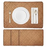 Rectangular Woven Placemats Set of 4, Natural Seagrass Place Mats, 17" x 12" Washable Non-Slip Heatp