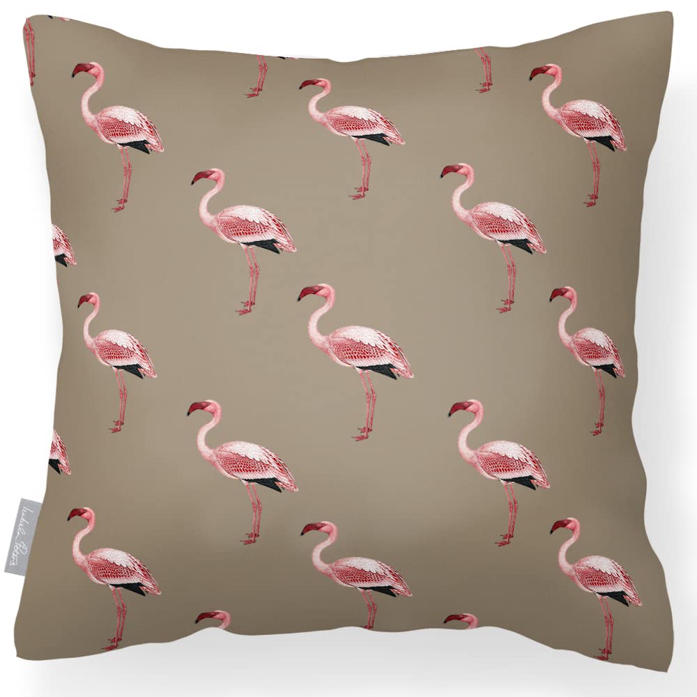Izabela Peters Flamingos - Taupe Outdoor Cushions Waterproof, 43 Cm, Filled Outdoor Cushion, Garden Furniture Cushions, Outdoor Seat Cushions, Garden Chair Cushions