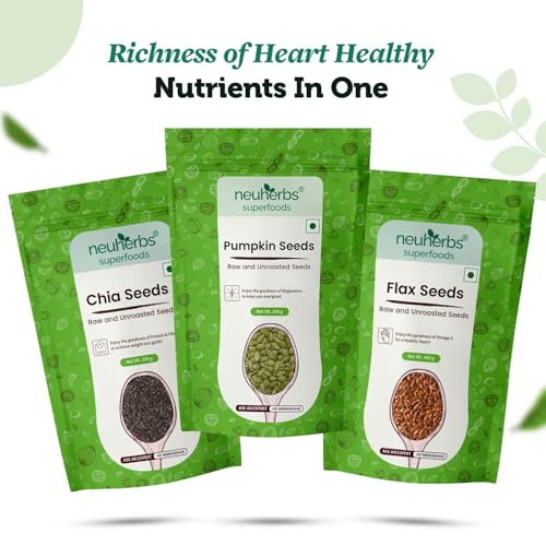 Image of Neuherbs Unroasted Flax, Chia, and Pumpkin Seeds Combo for Improved Bone Health-(Flax seeds 400g + chia seeds 200g + pumpkin seeds 200g)
