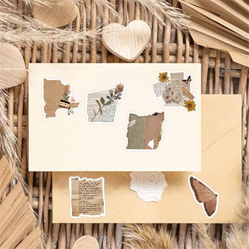 Image of Vintage Stickers for Journaling Water Bottles Luggage Phone, 50PCS Retro Boho Aesthetic Sticker for Teens Adults Vinyl Waterproof (Fragment Sticker)