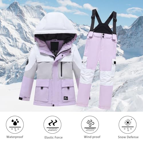 Little Girls Boy Winter Ski Snowsuit Puffer Pants,Kids Toddler Snowsuit Set,Skiing Jacket Coats Snowboarding Outfit (B, 3-5 Years)4