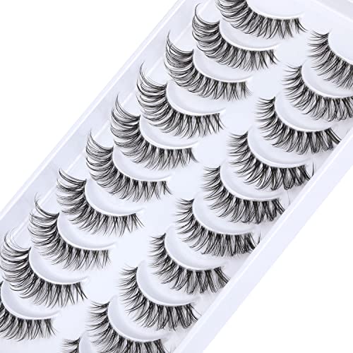 Kiromiro Eyelashes Wispy Natural False Lashes Fluffy Faux Mink Eyelashes Clear Band Short 3D Lashes Pack